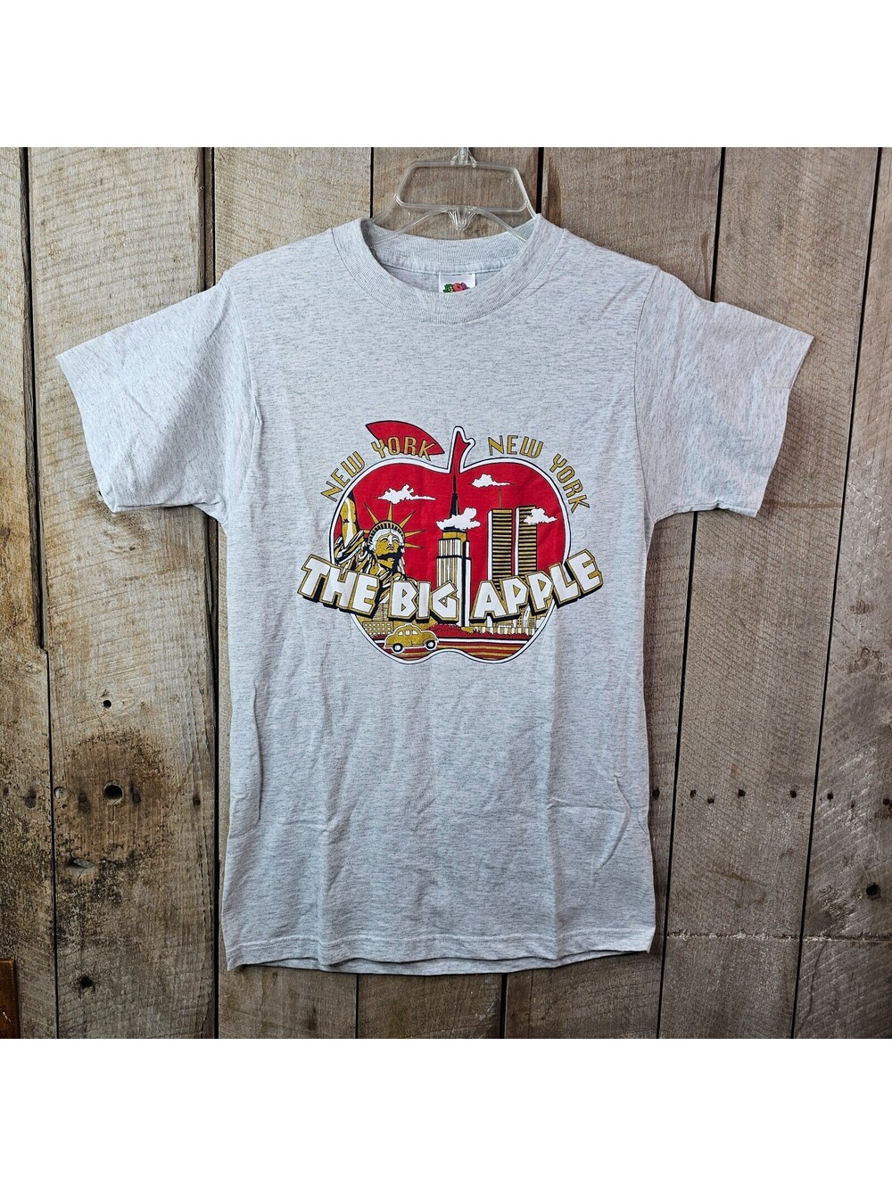 Vintage New York The Big Apple T Shirt Fruit of the Loom Best Gray USA Small